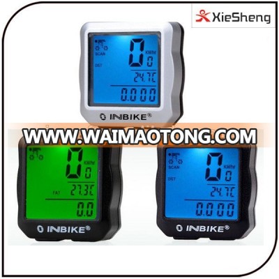 waterproof blue and green LCD backlight odometer electric bike computer mountain speed distance automatic bicycle speed meter