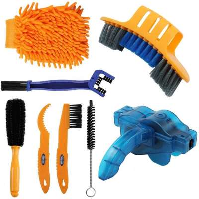 8 Pieces Precision Bicycle Cleaning Brush Tool Bicycle Cleaning Tool Kits Bike Chain Cleaner Gloves Bicycle Cleaners Sets